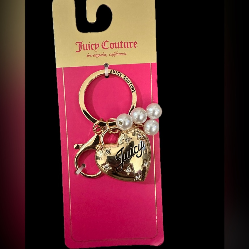 Juicy Couture Gold Heart Keychain with Pearls
